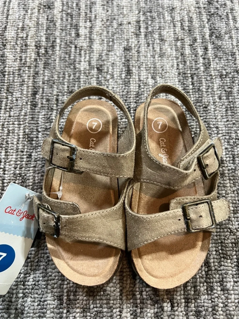 Cat & Jack Kids' Tan Suede Double Buckle Sandals Size 7